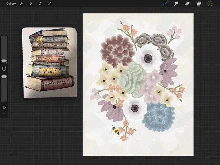 Digital floral mockup on an iPad, shown beside the book print